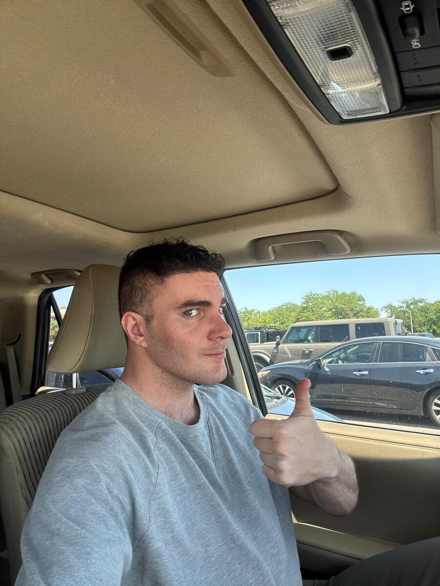 The patient today — a candid everyday photo after his custom jaw and chin implant
